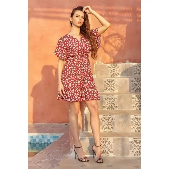 SHEIN Dresses Shein Womens Floral Wrap Midi Dress Tie Waist